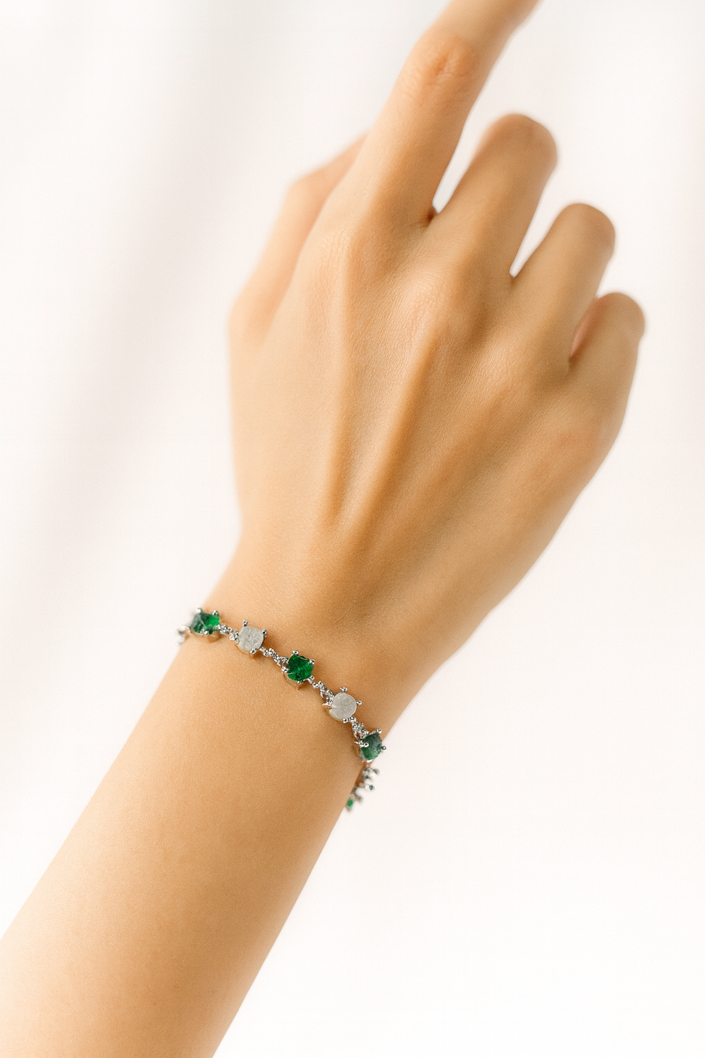 Emerald & Moonstone Designer 92.5 Silver Bracelet - Image 2