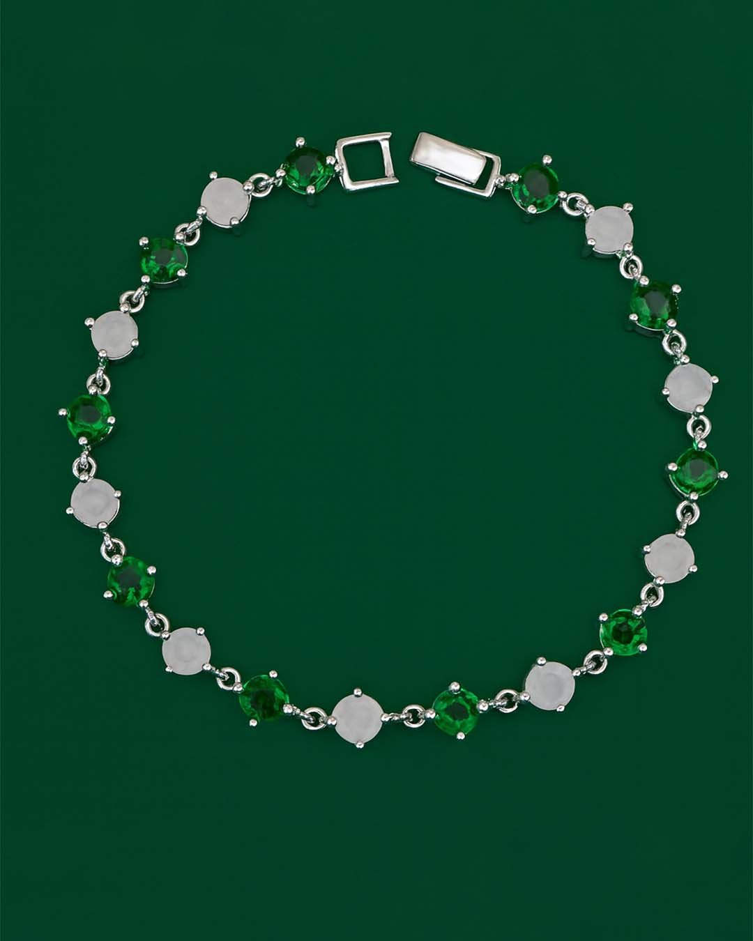 Emerald & Moonstone Designer 92.5 Silver Bracelet