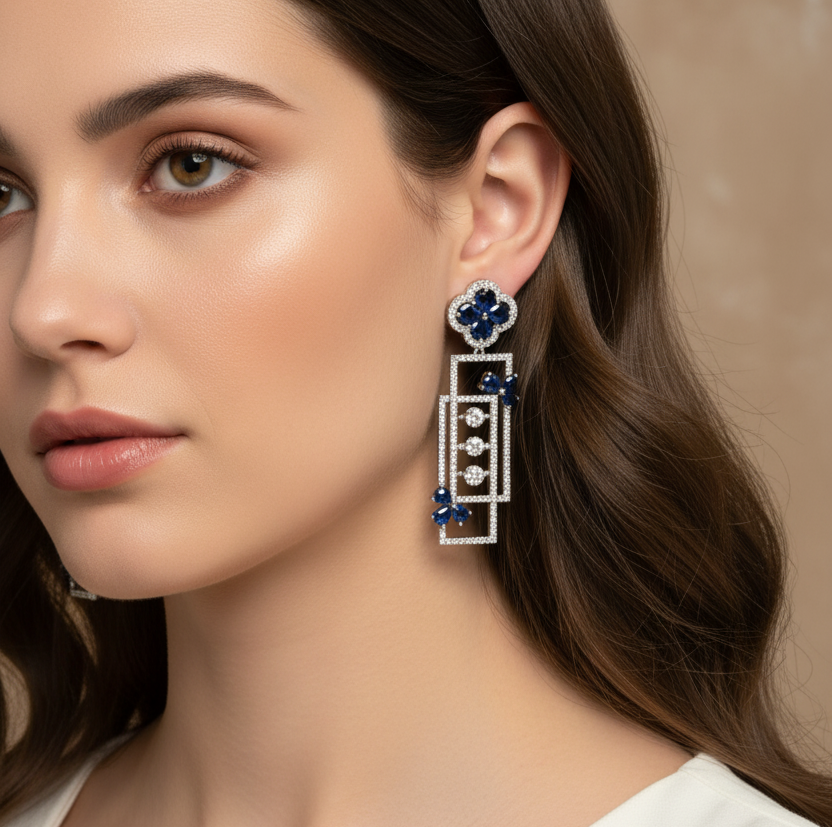 Silver Earrings with Blue Stones – - Image 2