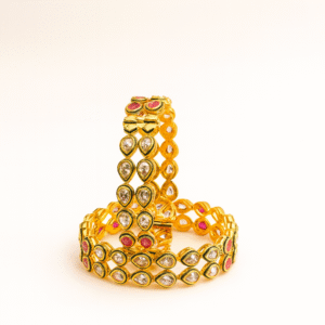 Teardrop Kundan Pink Accent Gold-Plated Bangles – Jevargarh