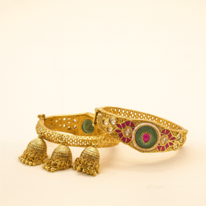 Jhumki Motif Kundan Pink-Green Bangles – Jevargarh