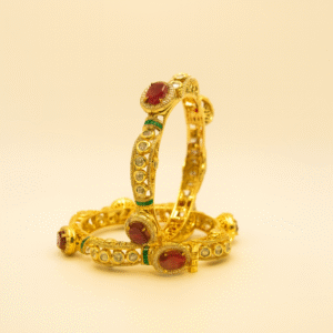 Oval Ruby Green Kundan Gold-Plated Bangles – Jevargarh