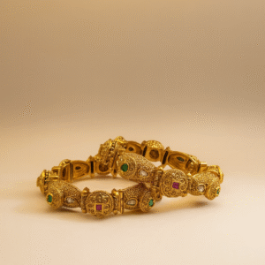 Heritage Motif Gold-Plated Ruby Green Bangles – Jevargarh