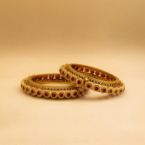 Round Ruby Floral Gold-Plated Bangles – Jevargarh