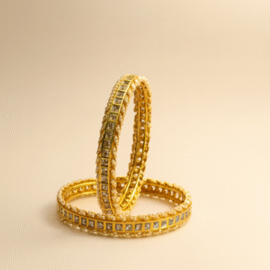 Square CZ Pearl Border Gold-Plated Bangles – Jevargarh