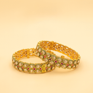 Jevargarh Green-Accent Kundan Bangles – Classic Indian Imitation Jewelry