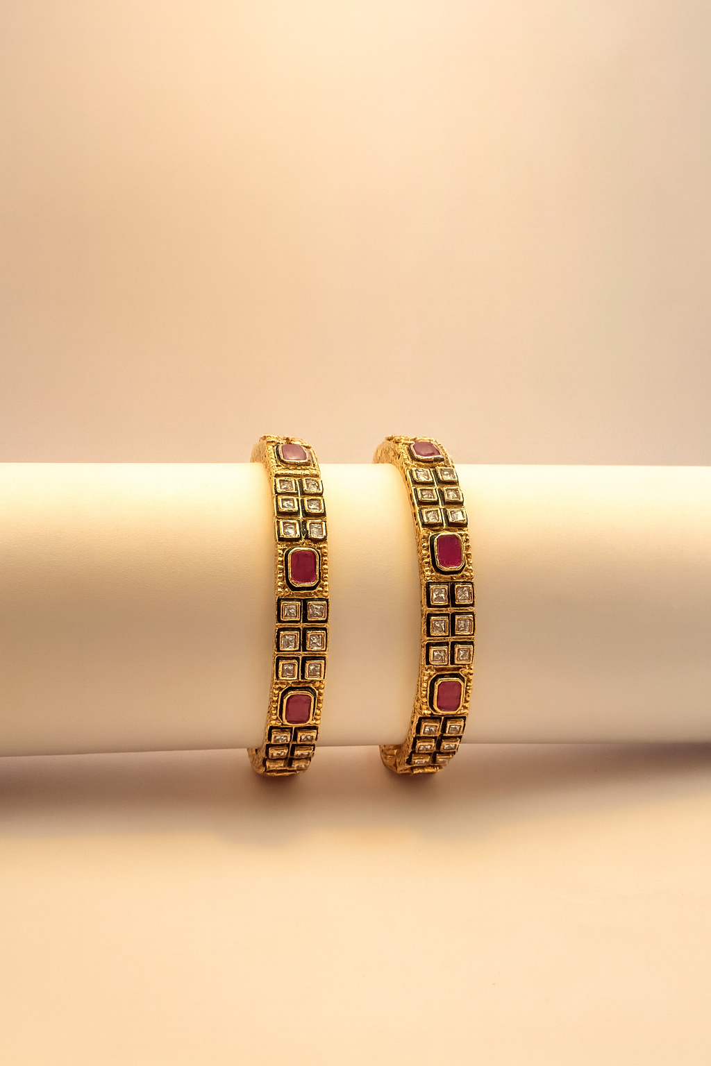 Ruby Square Stone Gold-Plated Bangles – Jevargarh - Image 2