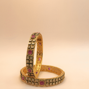 Ruby Square Stone Gold-Plated Bangles – Jevargarh