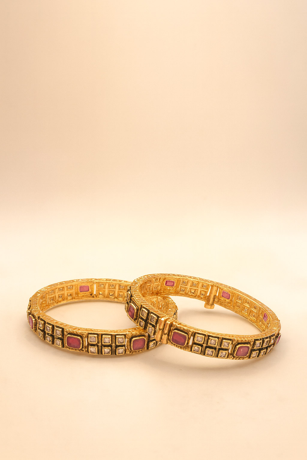 Ruby Square Stone Gold-Plated Bangles – Jevargarh - Image 3