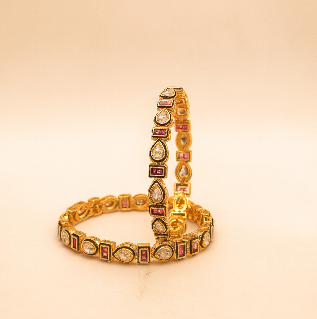 Ruby & CZ Teardrop-Rectangle Bangles – Jevargarh