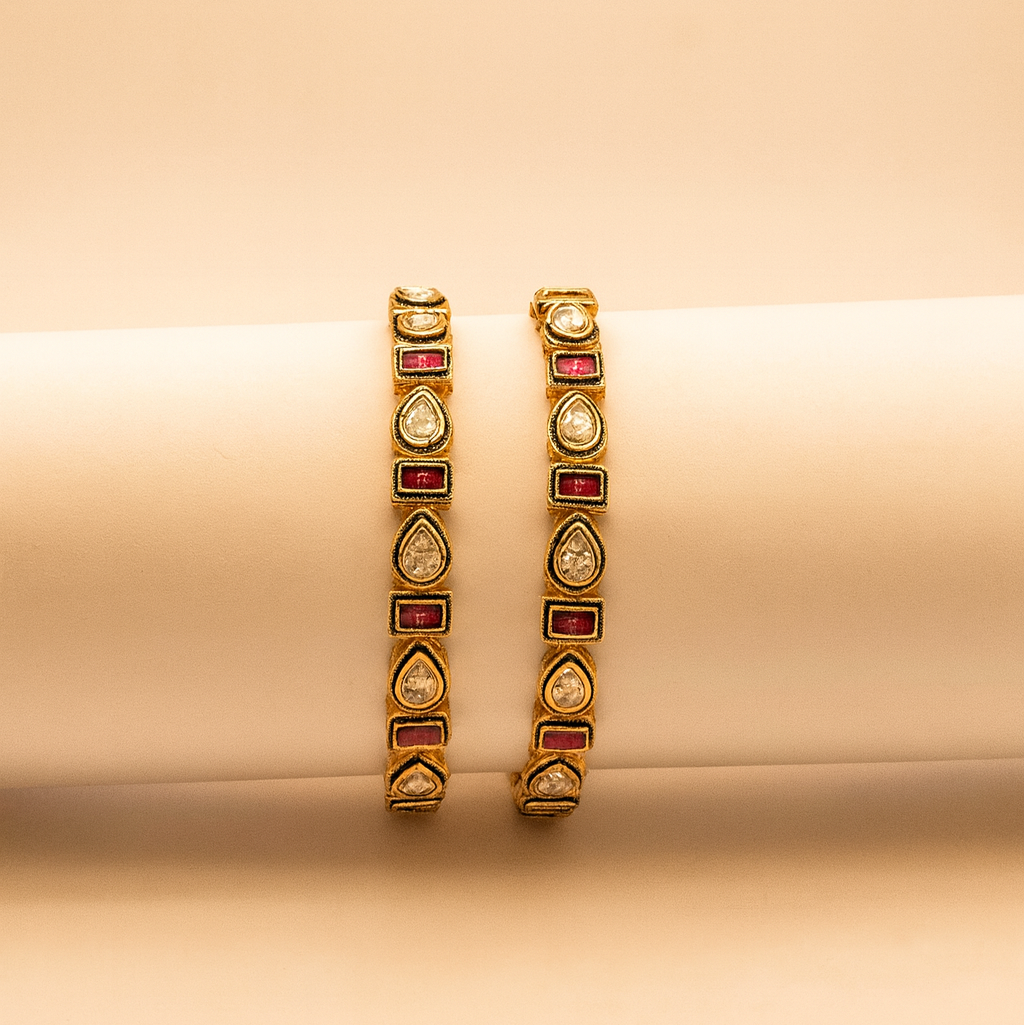 Ruby & CZ Teardrop-Rectangle Bangles – Jevargarh - Image 2