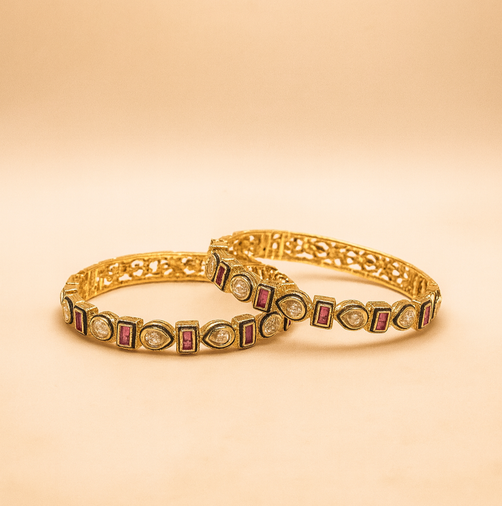 Ruby & CZ Teardrop-Rectangle Bangles – Jevargarh - Image 3