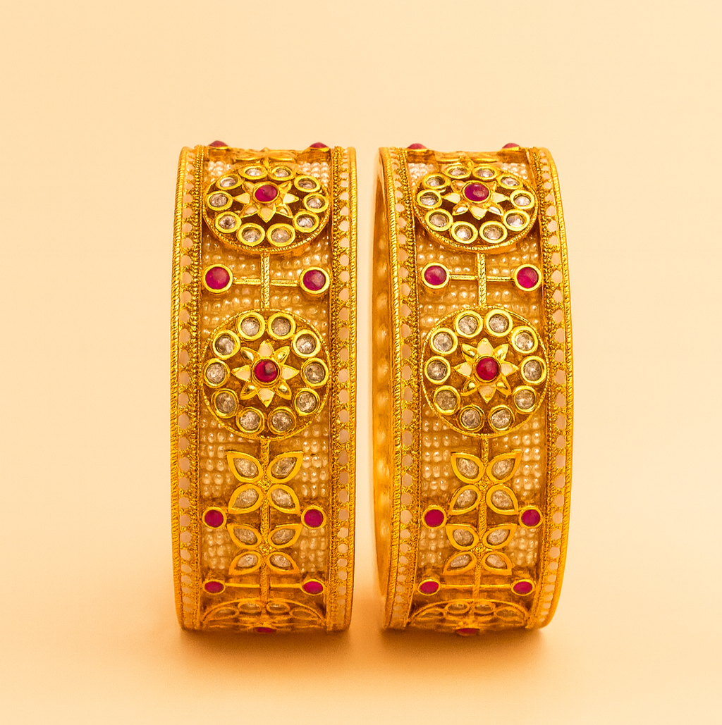Traditional Floral Gold-Plated Bangles – Jevargarh