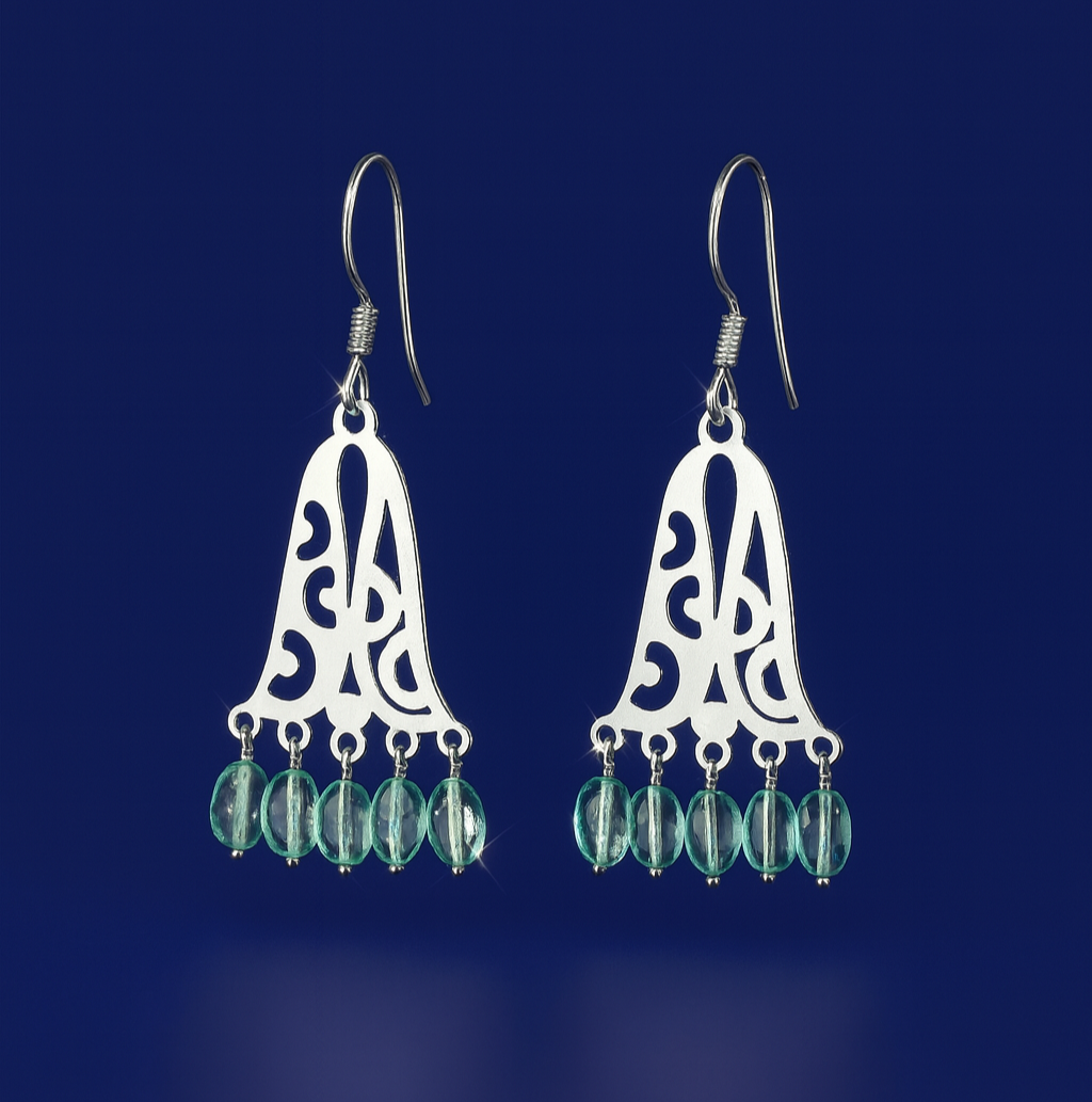 92.5 Sterling Silver Designer Earrings with Green Beads
