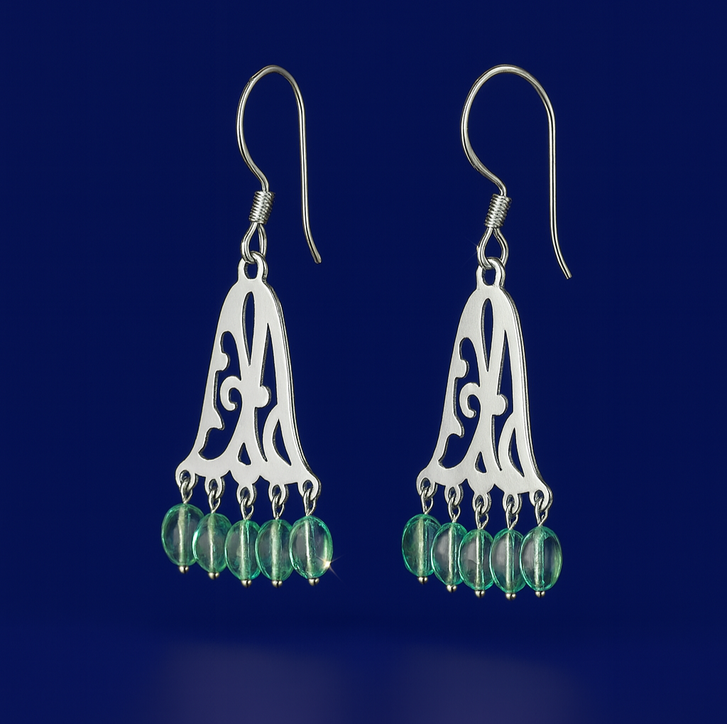 92.5 Sterling Silver Designer Earrings with Green Beads