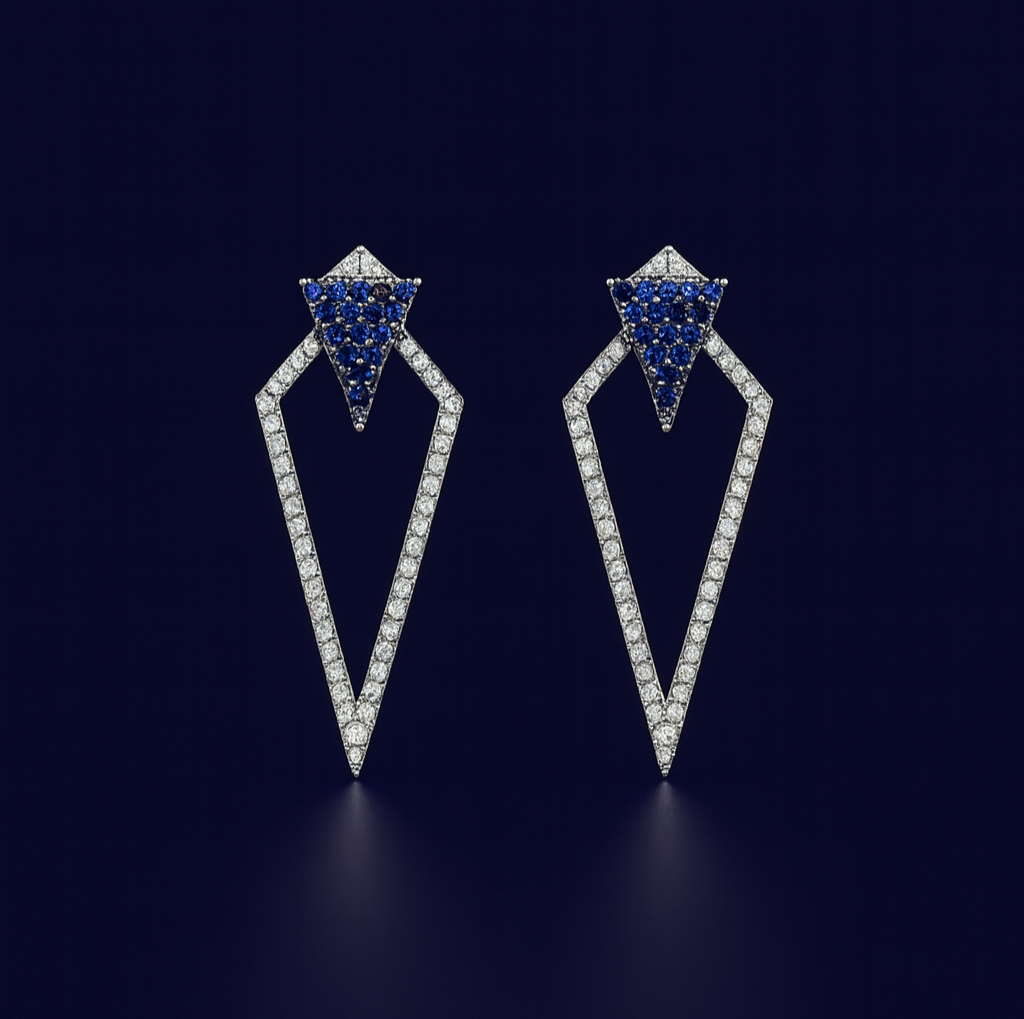 92.5 Silver Blue Geometric Designer Earring
