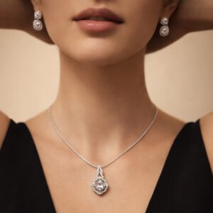 Swarovski Stone Pendant Necklace with Matching Stud Earrings