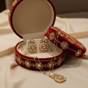 Swarovski Kundan Layered Pendant Necklace with Matching Stud Earrings