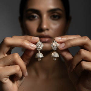 Diamond Finish Pearl Jhumka Earrings for Party Wear