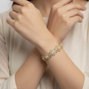 Swarovski Kundan Geometric Bracelet in Gold Finish