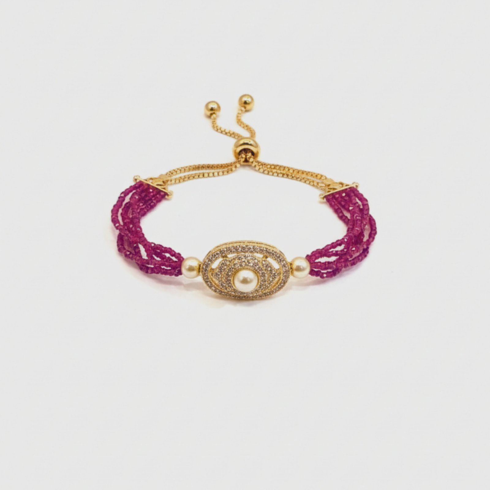 Swarovski Kundan Adjustable Bracelet with Ruby Beads - Image 2