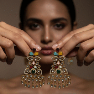 Multicolor Kundan Chandelier Earrings with Dangling Drops