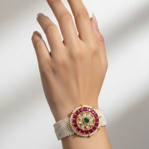 Swarovski Kundan Pearl Bracelet with Circular Stone Motif