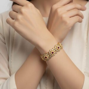 Swarovski Kundan Floral Bracelet in Gold Finish