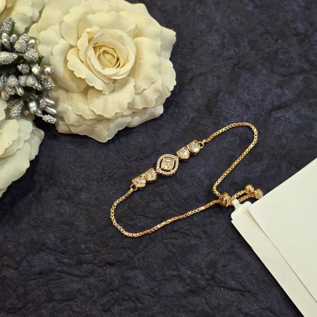 Swarovski Kundan Adjustable Bracelet in Gold Finish - Image 3