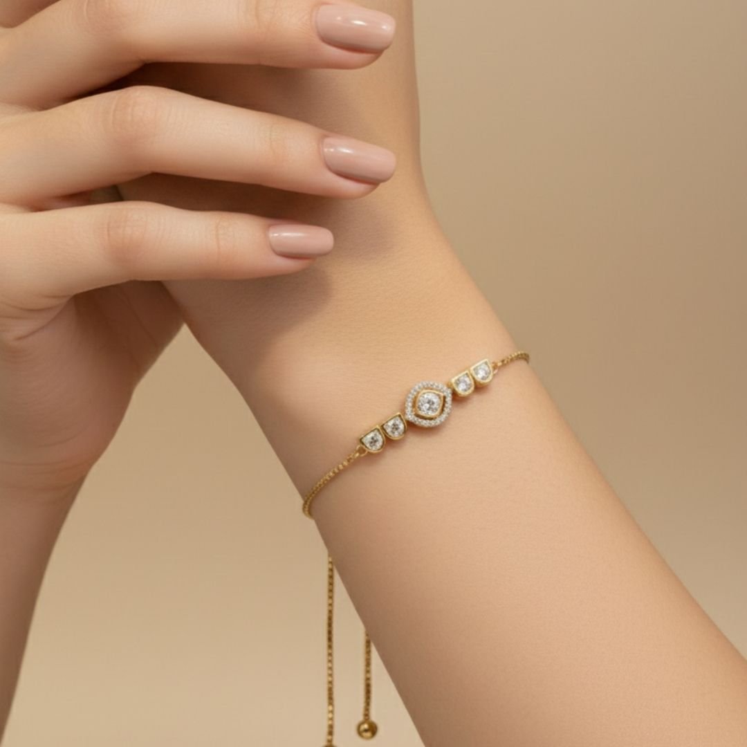 Swarovski Kundan Adjustable Bracelet in Gold Finish