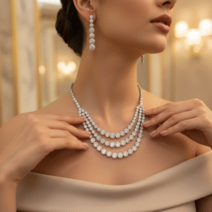 Three-Layer Diamond Necklace Set with Matching Drop Earrings