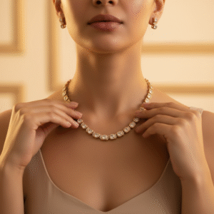 Classic Gold-Tone Diamond Tennis Necklace Set with Matching Stud Earrings