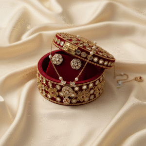 Kundan Pendant Necklace Set with Pearl Chain and Matching Stud Earrings