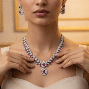 Ruby and Diamond Necklace Set with Teardrop Pendant