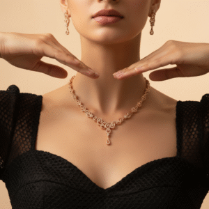 Rose Gold Filigree Drop Necklace Set with Matching Earrings