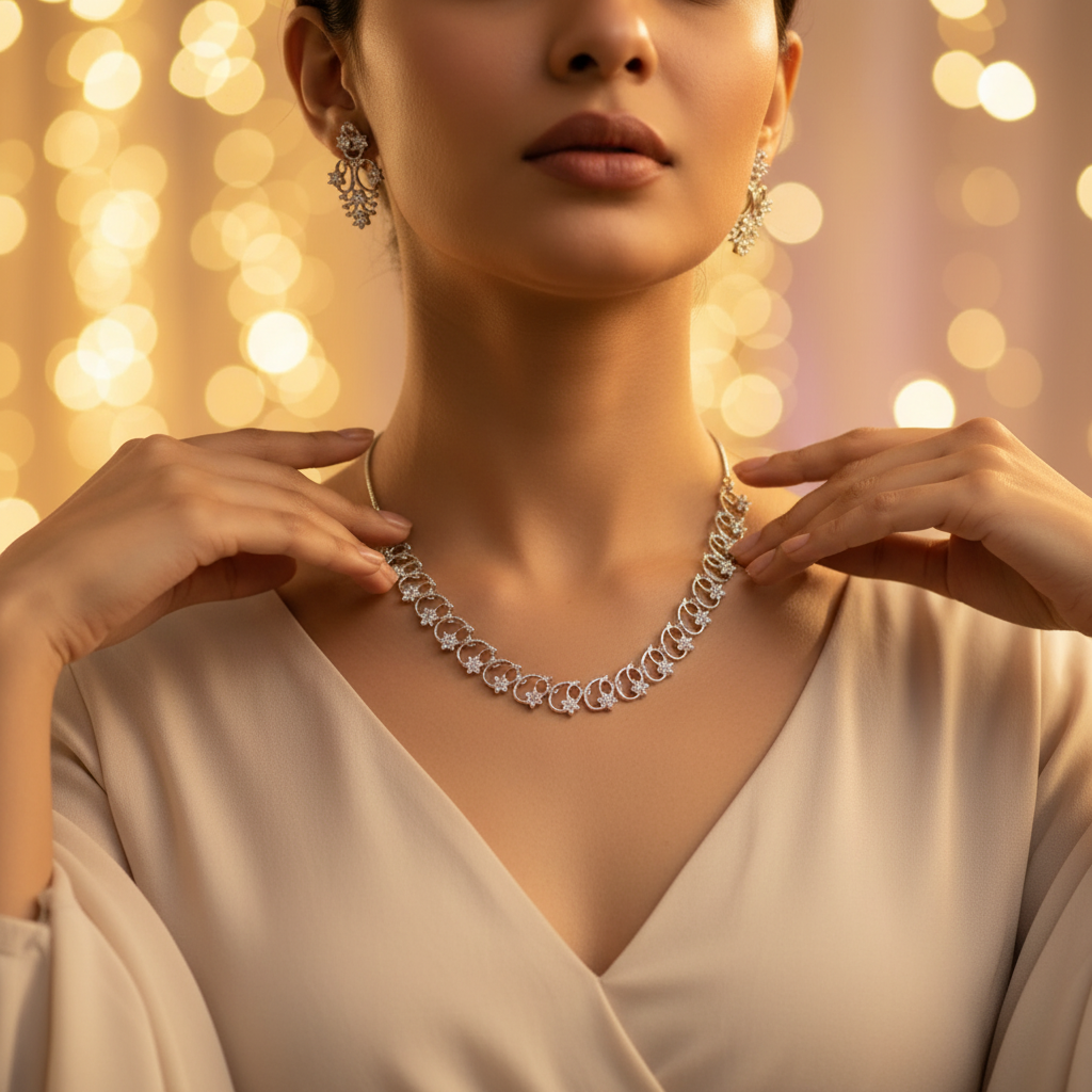 Diamond Drop Necklace Set with Matching Earrings