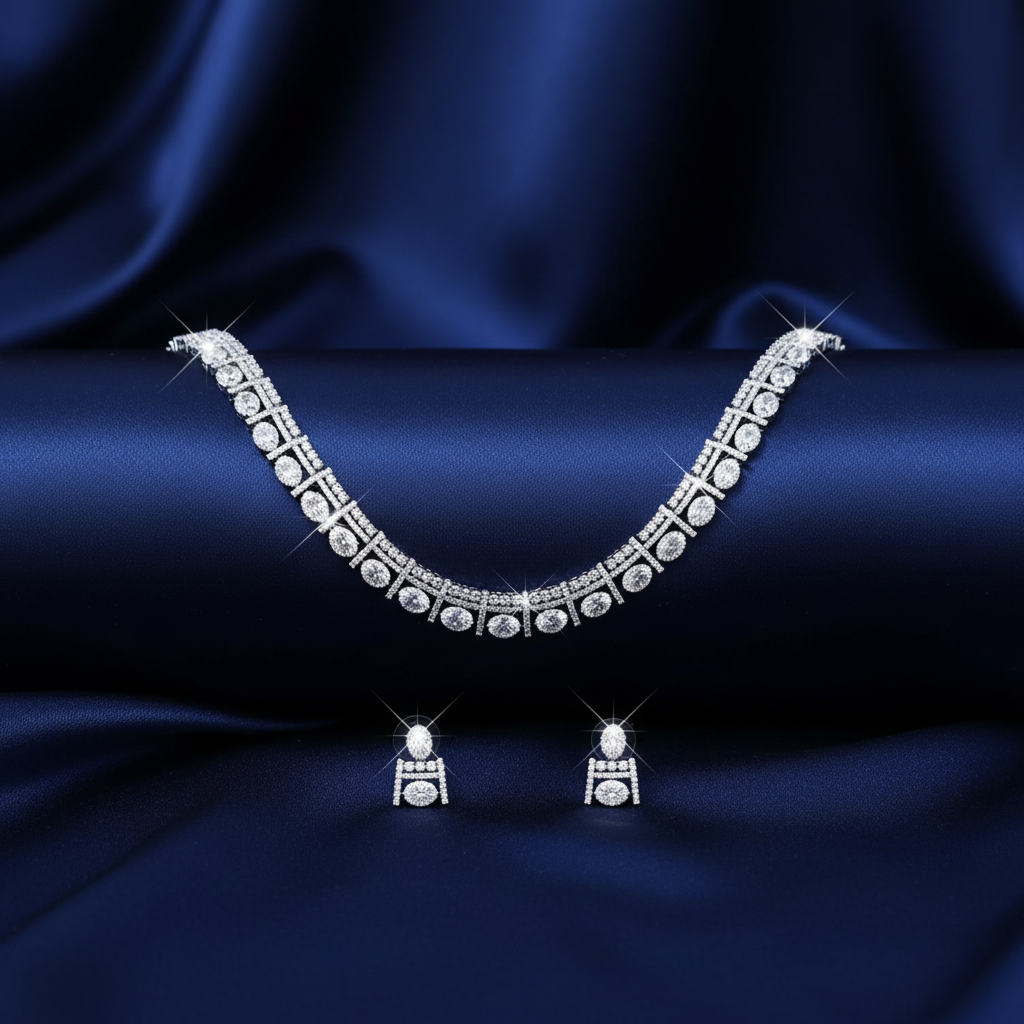 Diamond Pattern Choker Necklace Set with Matching Earrings - Image 3