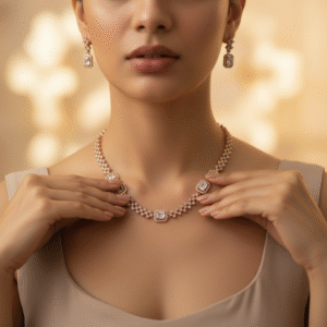 Gold Diamond Necklace Set with Geometric Link Design and Matching Earrings