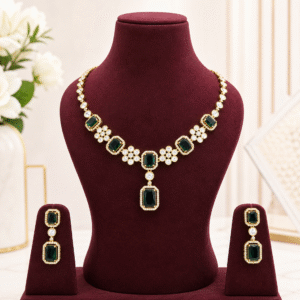 Moissanite Emerald-Cut Necklace Set with Matching Earrings