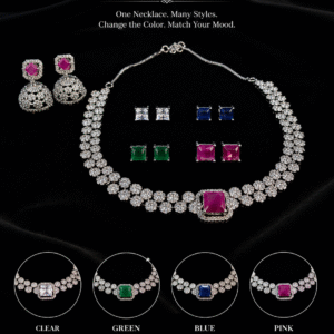 Premium Changeable AD Necklace Set with Interchangeable Stones & Matching Earrings