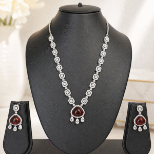 Elegant Ruby Drop AD Necklace Set with Matching Earrings
