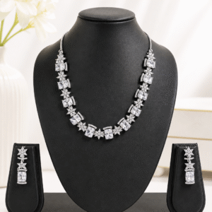 Luxury American Diamond (AD) Necklace Set with Geometric Crystal Design