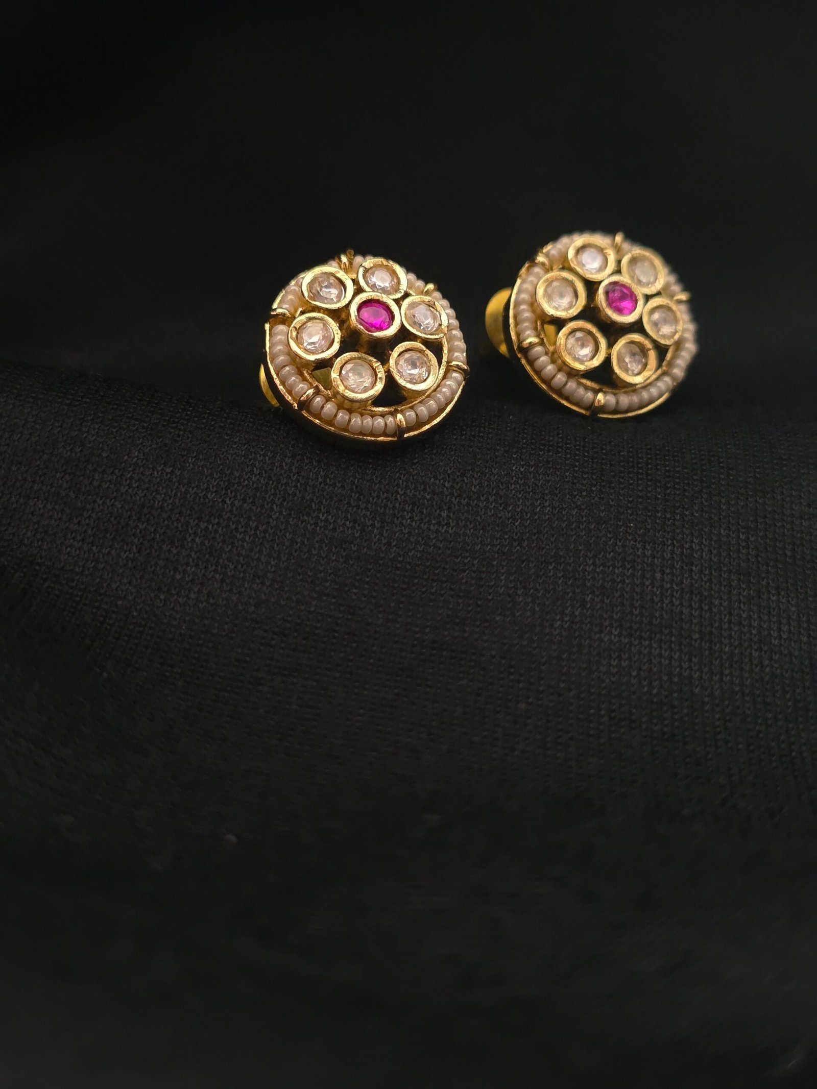 Ruby Pearl Kundan Stud Earrings - Image 3