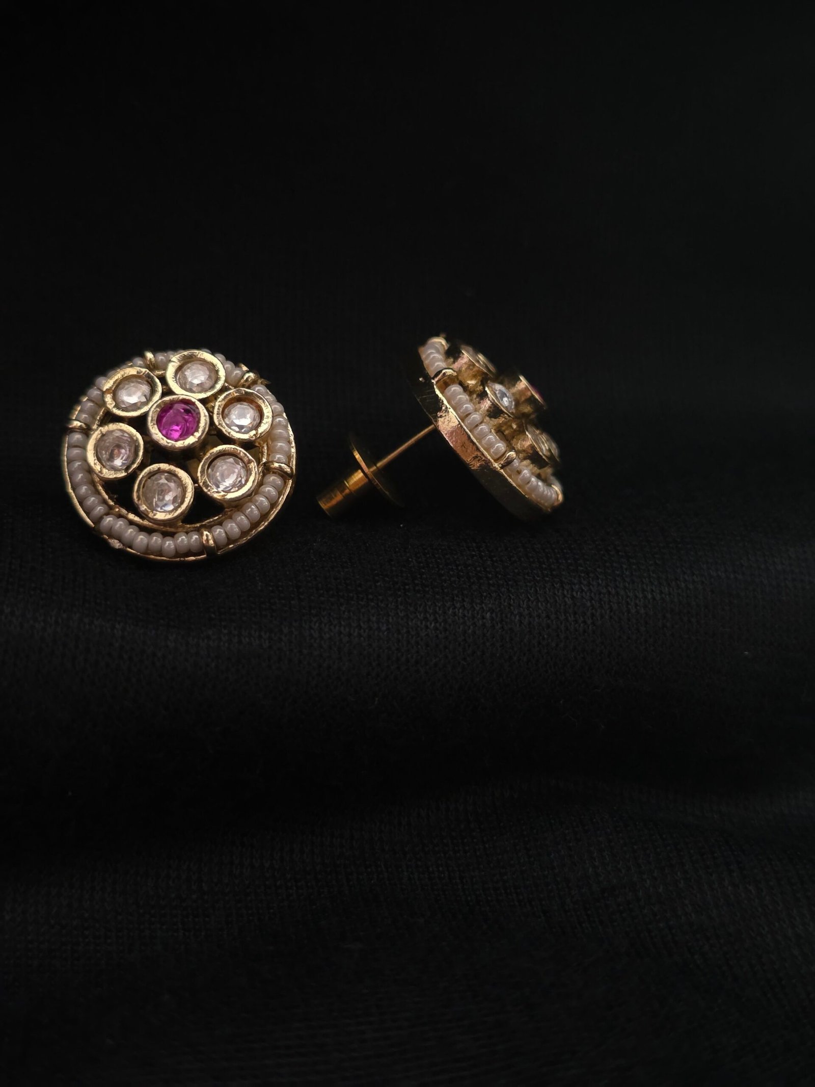 Ruby Pearl Kundan Stud Earrings - Image 2