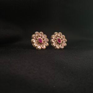 Ruby Blossom Kundan Stud Earrings