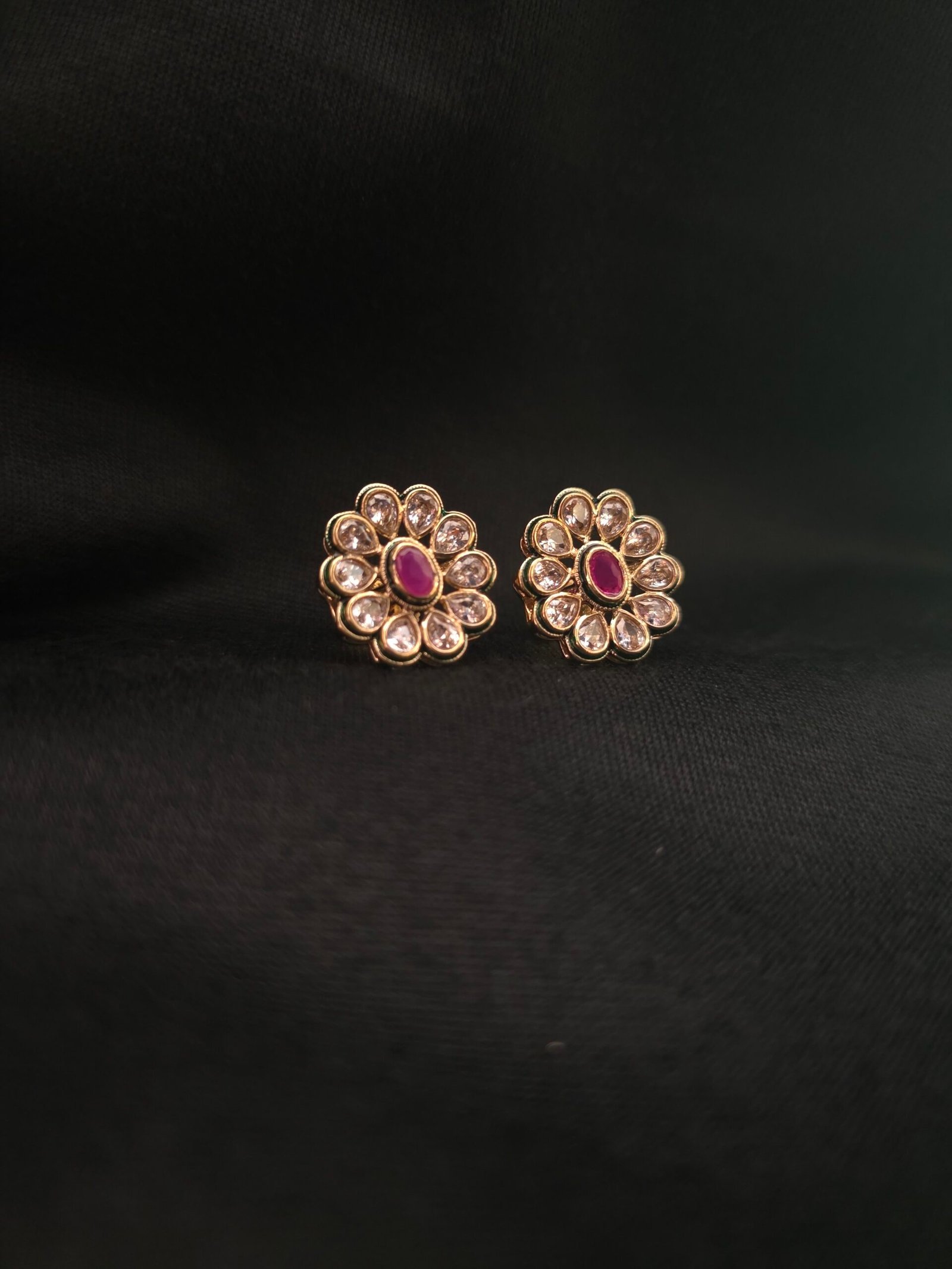 Ruby Blossom Kundan Stud Earrings
