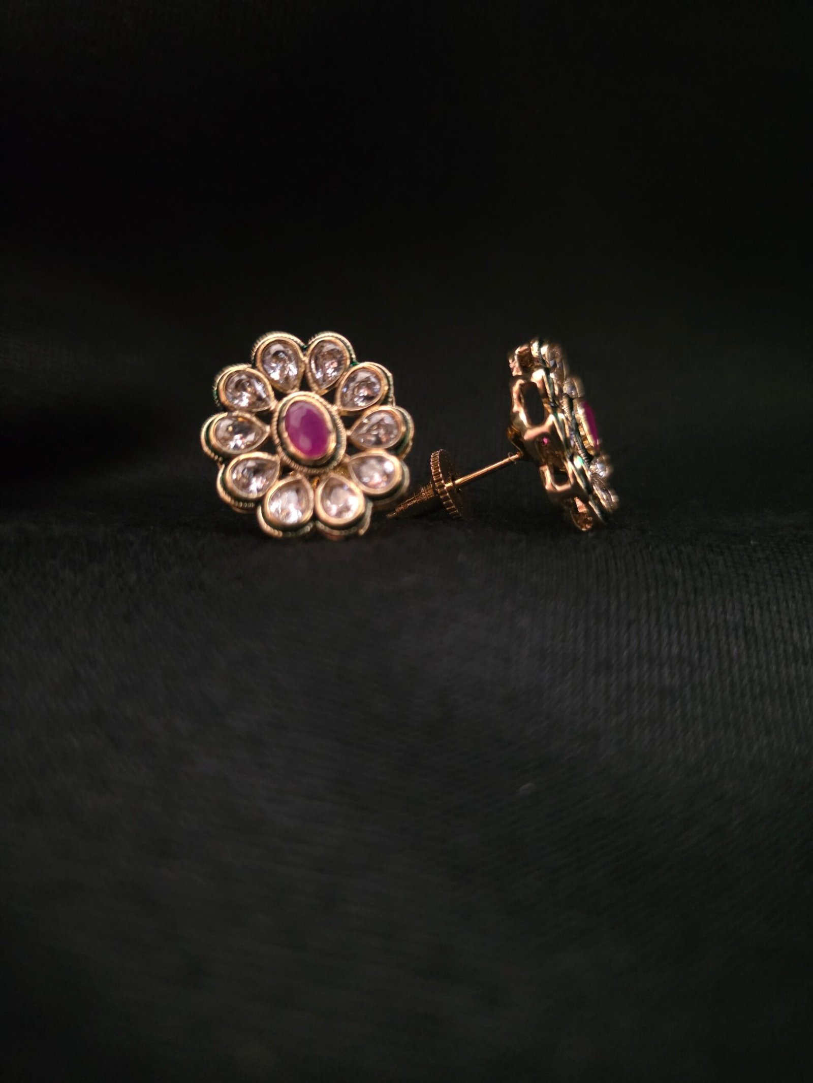 Ruby Blossom Kundan Stud Earrings - Image 3