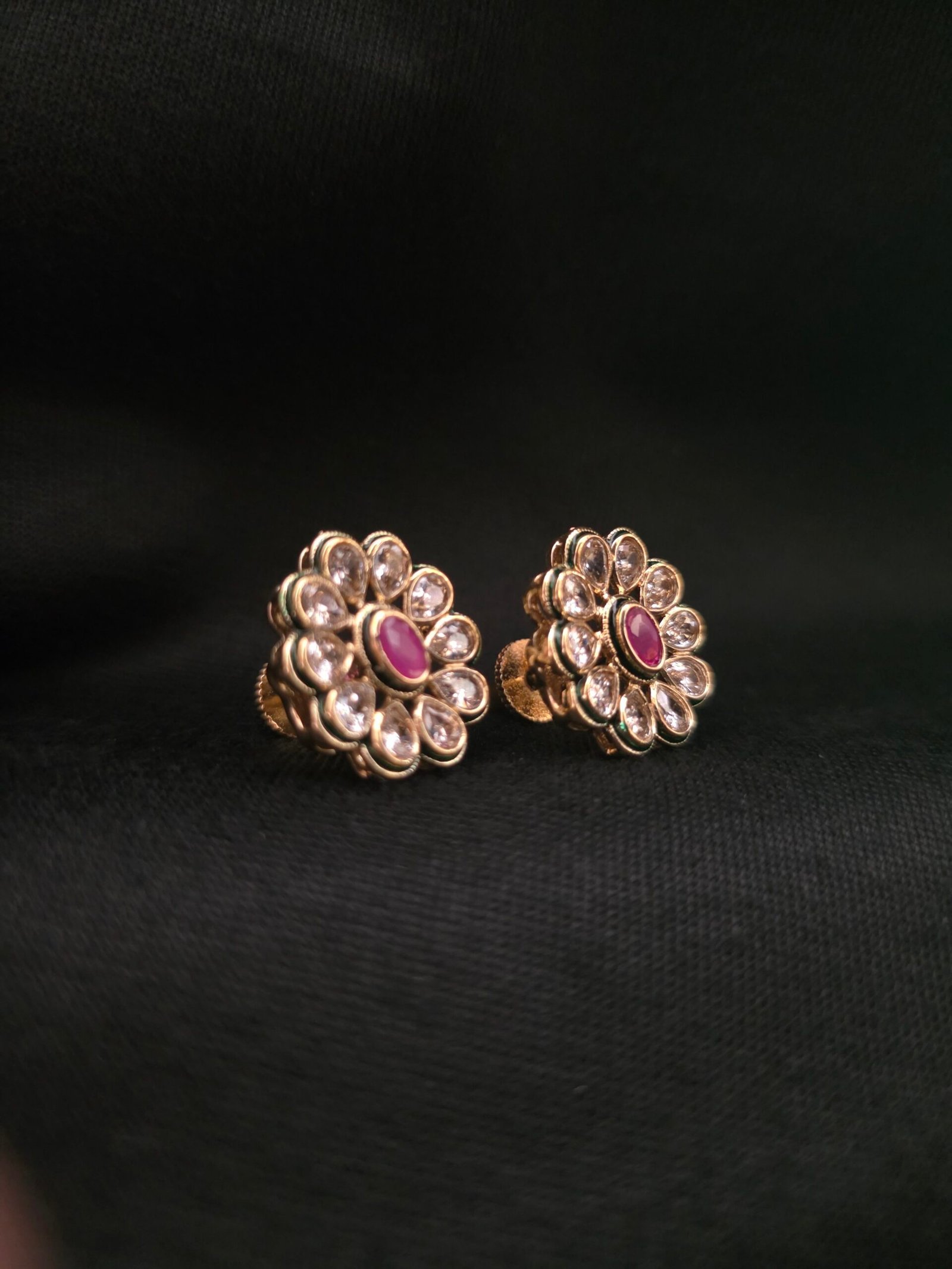 Ruby Blossom Kundan Stud Earrings - Image 2