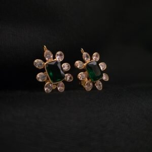 Emerald Floral Polki Stud Earrings