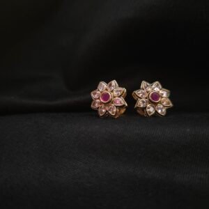 Royal Ruby Floral Kundan Stud Earrings